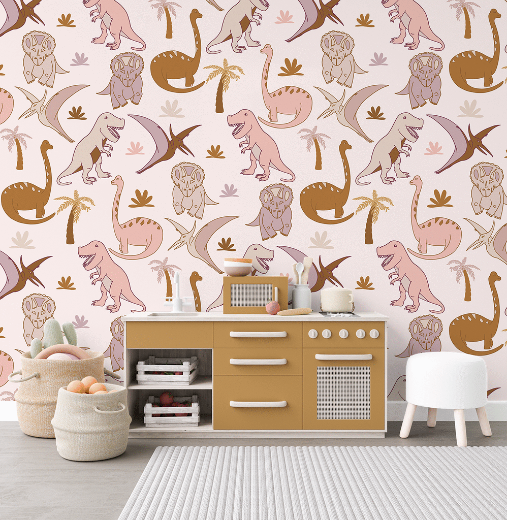 Dinos | The dinosaur wallpaper | Removable PhotoTex Wallpaper | Full & Half Walls Wallpaper Blond + Noir 