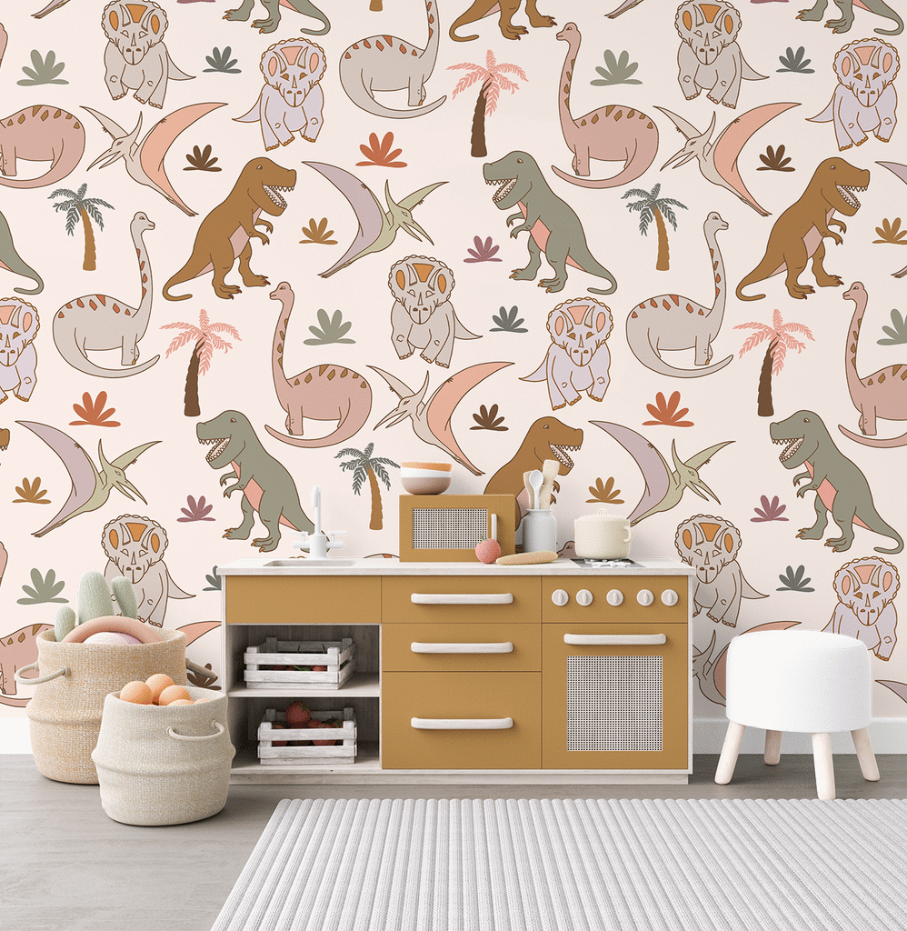 Dinos | The dinosaur wallpaper | Removable PhotoTex Wallpaper | Full & Half Walls Wallpaper Blond + Noir 