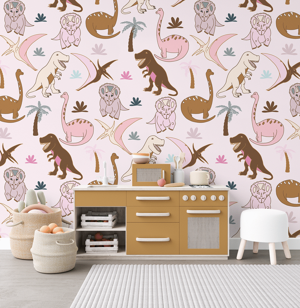 Dinos | The dinosaur wallpaper | Removable PhotoTex Wallpaper | Full & Half Walls Wallpaper Blond + Noir 