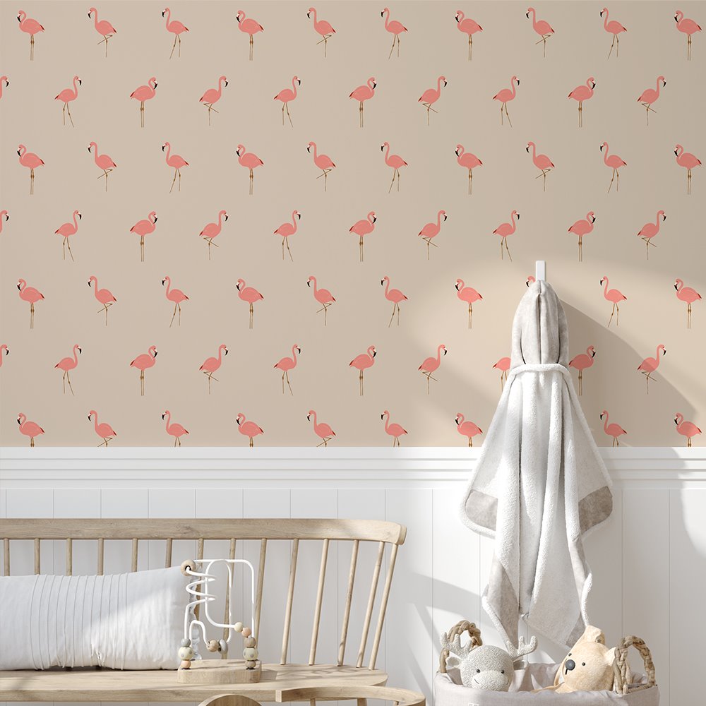 Flamingos | Full & Half Wall Wallpaper Wallpaper Blond + Noir 