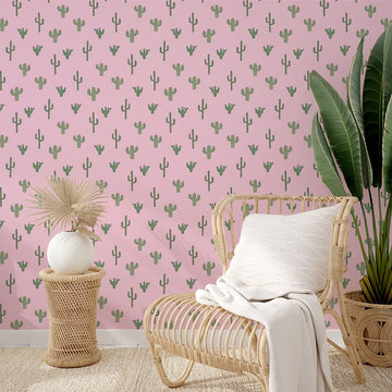 Flowering Cactus | Full & Half Wall Wallpaper Wallpaper Blond + Noir 