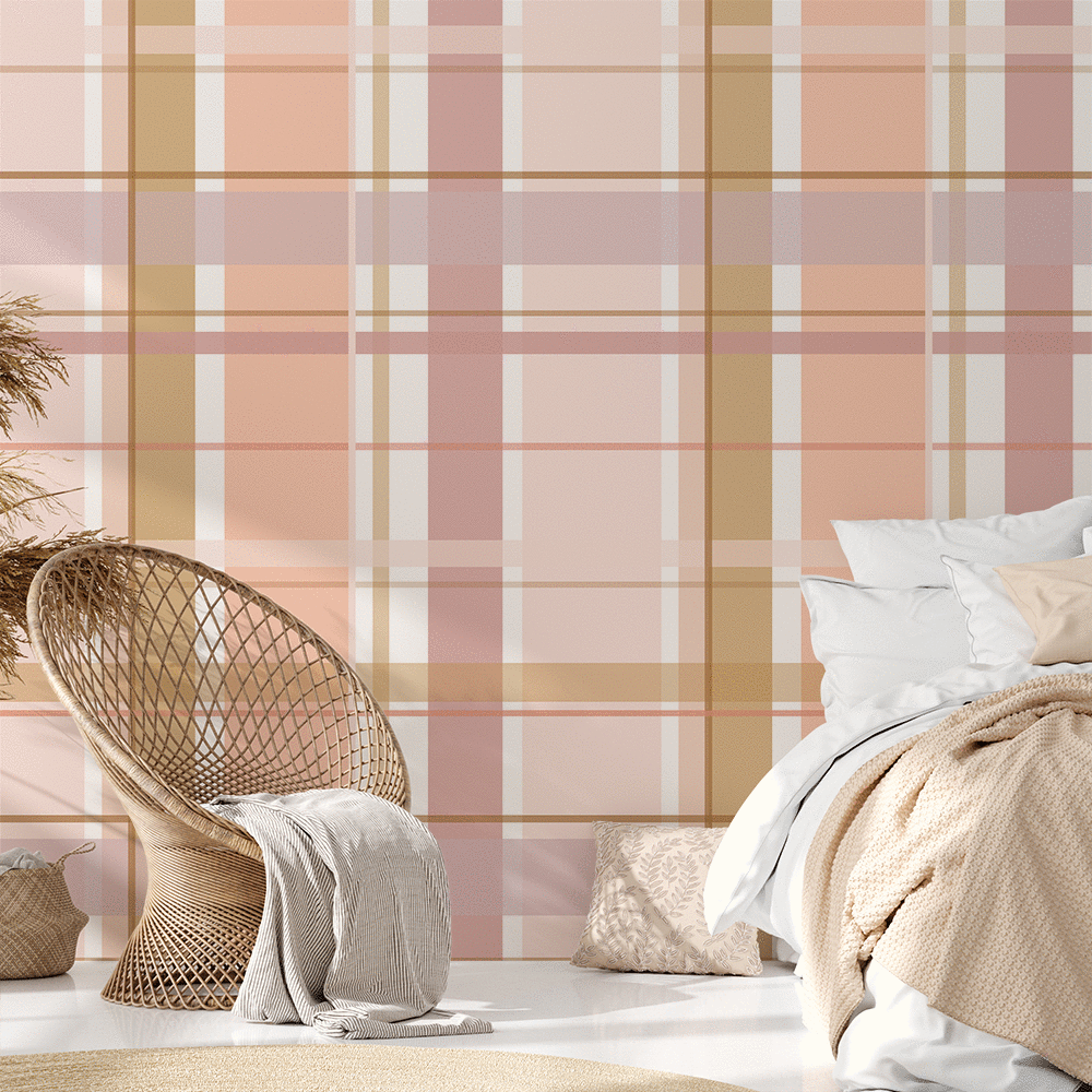 Gingham: Full & Half Walls | Removable PhotoTex Wallpaper Wallpaper Blond + Noir 
