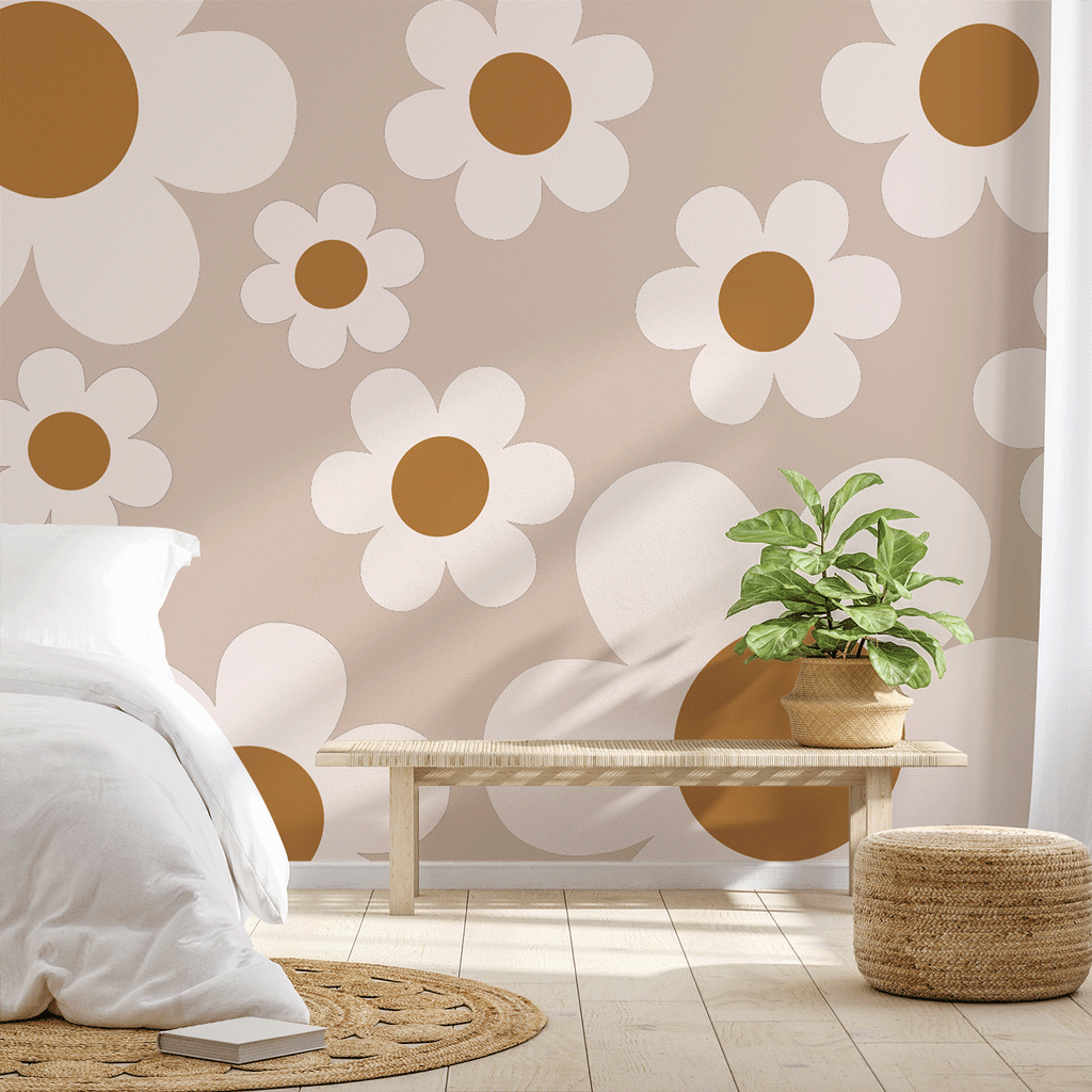 Happy Flowers: Full & Half Walls | Removable PhotoTex Wallpaper Wallpaper Blond + Noir 