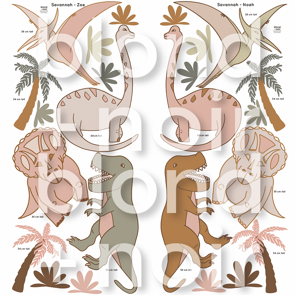 Maxi Dinosaurs | Removable PhotoTex Wall Decals Wall Decals Blond + Noir 