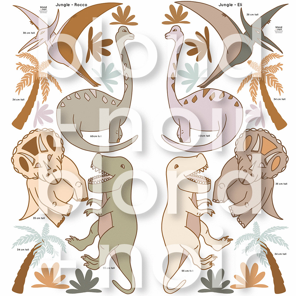 Maxi Dinosaurs | Removable PhotoTex Wall Decals Wall Decals Blond + Noir 