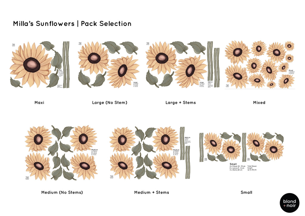 Milla's Sunflowers | Removable Fabric Wall Decals Wall Decals Blond + Noir 