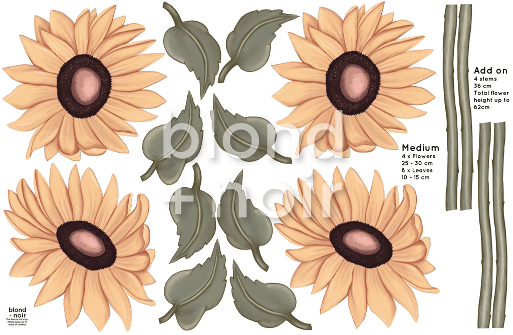 Milla's Sunflowers | Removable Fabric Wall Decals Wall Decals Blond + Noir 