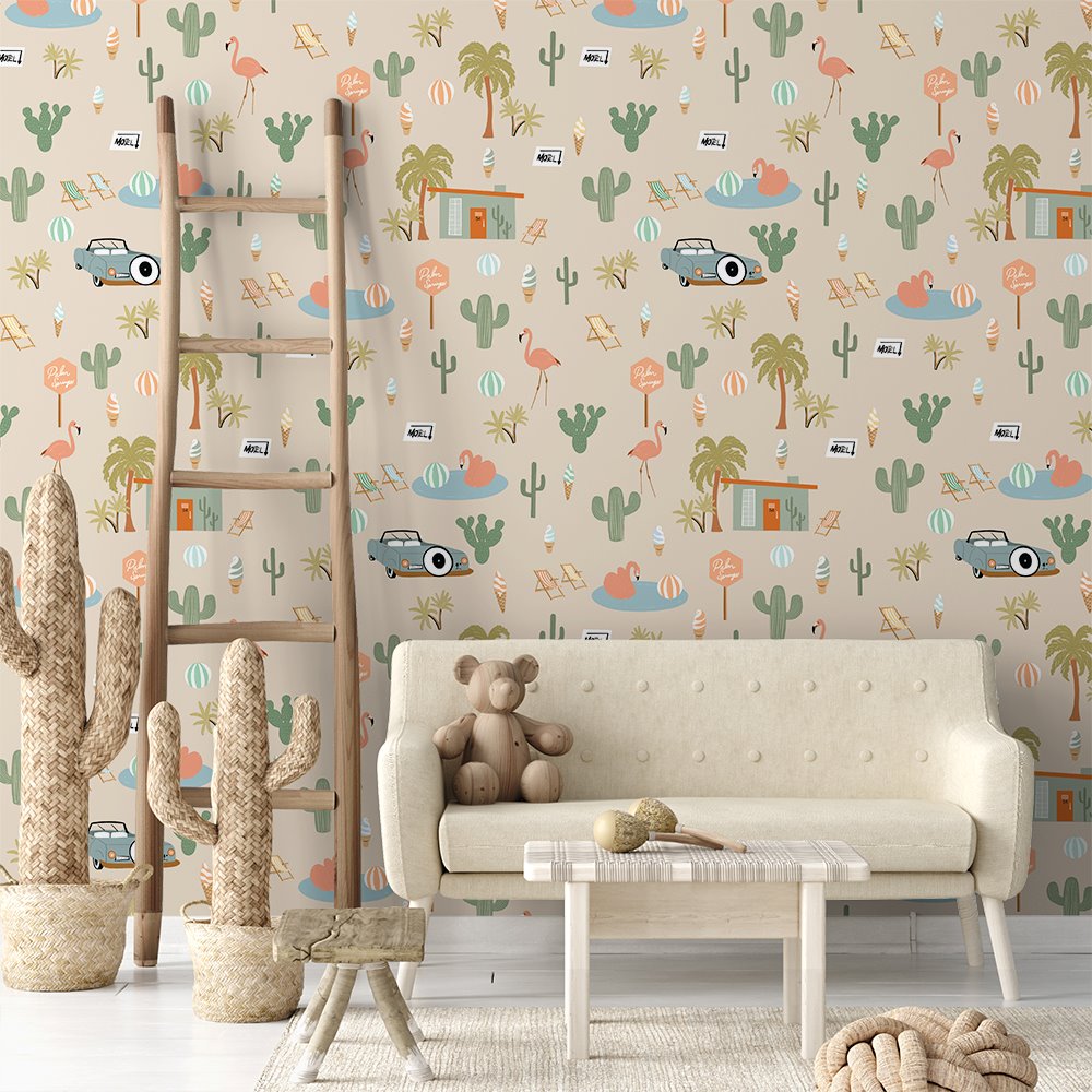 Palm Springs, Boss! | Full & Half Wall Wallpaper Wallpaper Blond + Noir 