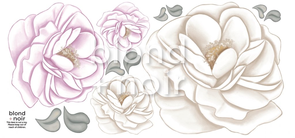 Pivoine | Peony | Removable Fabric Wall Decals Wall Decals Blond + Noir 