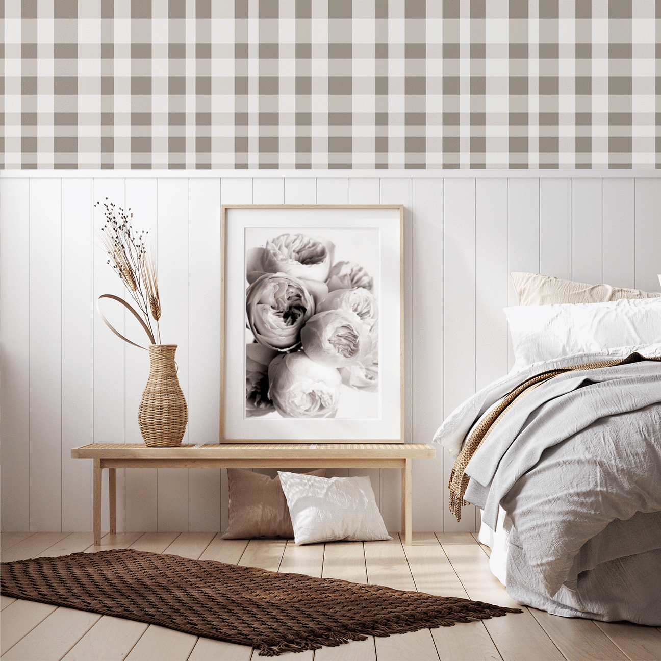 PRE-ORDER: Hamptons Check | Removable Wallpaper | Full & Half Walls Wallpaper Blond + Noir 