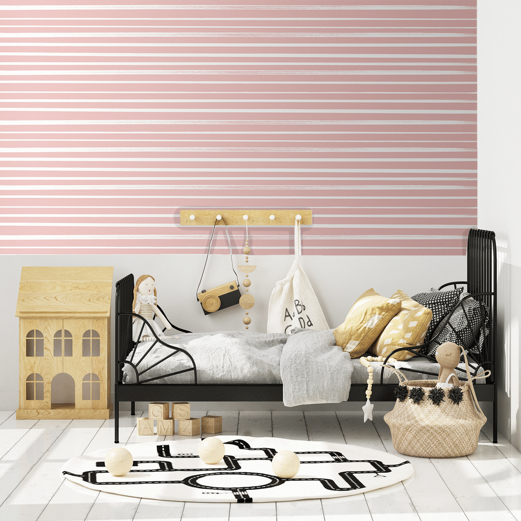 PRE-ORDER: Painted Horizontal Stripes | Removable Wallpaper | Full & Half Walls Wallpaper Blond + Noir 