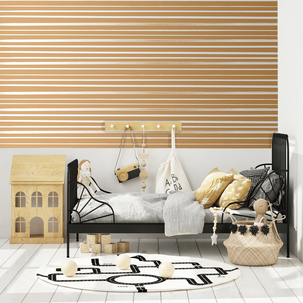 PRE-ORDER: Painted Horizontal Stripes | Removable Wallpaper | Full & Half Walls Wallpaper Blond + Noir 