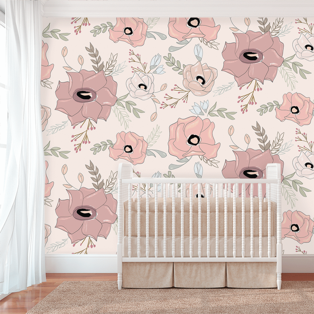 PRE-ORDER: Vivienne Floral | Removable Wallpaper | Full & Half Walls Wallpaper Blond + Noir 