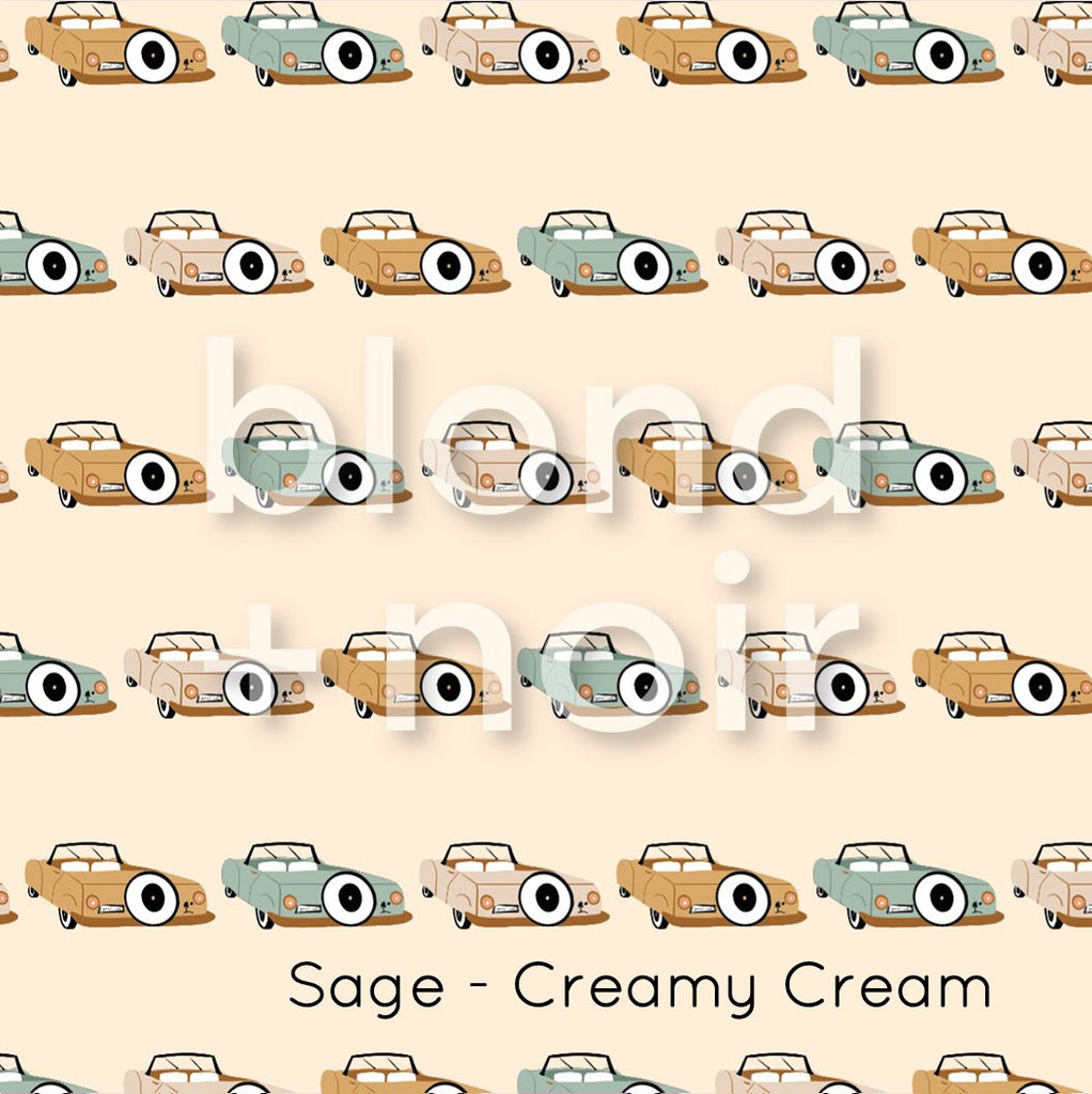 Retro Cars - Sage, Pink or Teal | Full & Half Wall Wallpaper Wallpaper Blond + Noir 