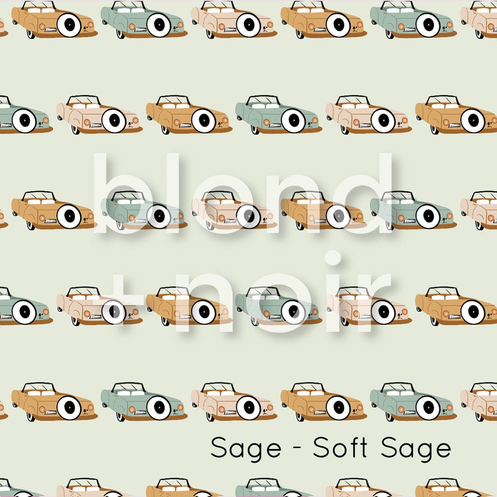 Retro Cars - Sage, Pink or Teal | Full & Half Wall Wallpaper Wallpaper Blond + Noir 