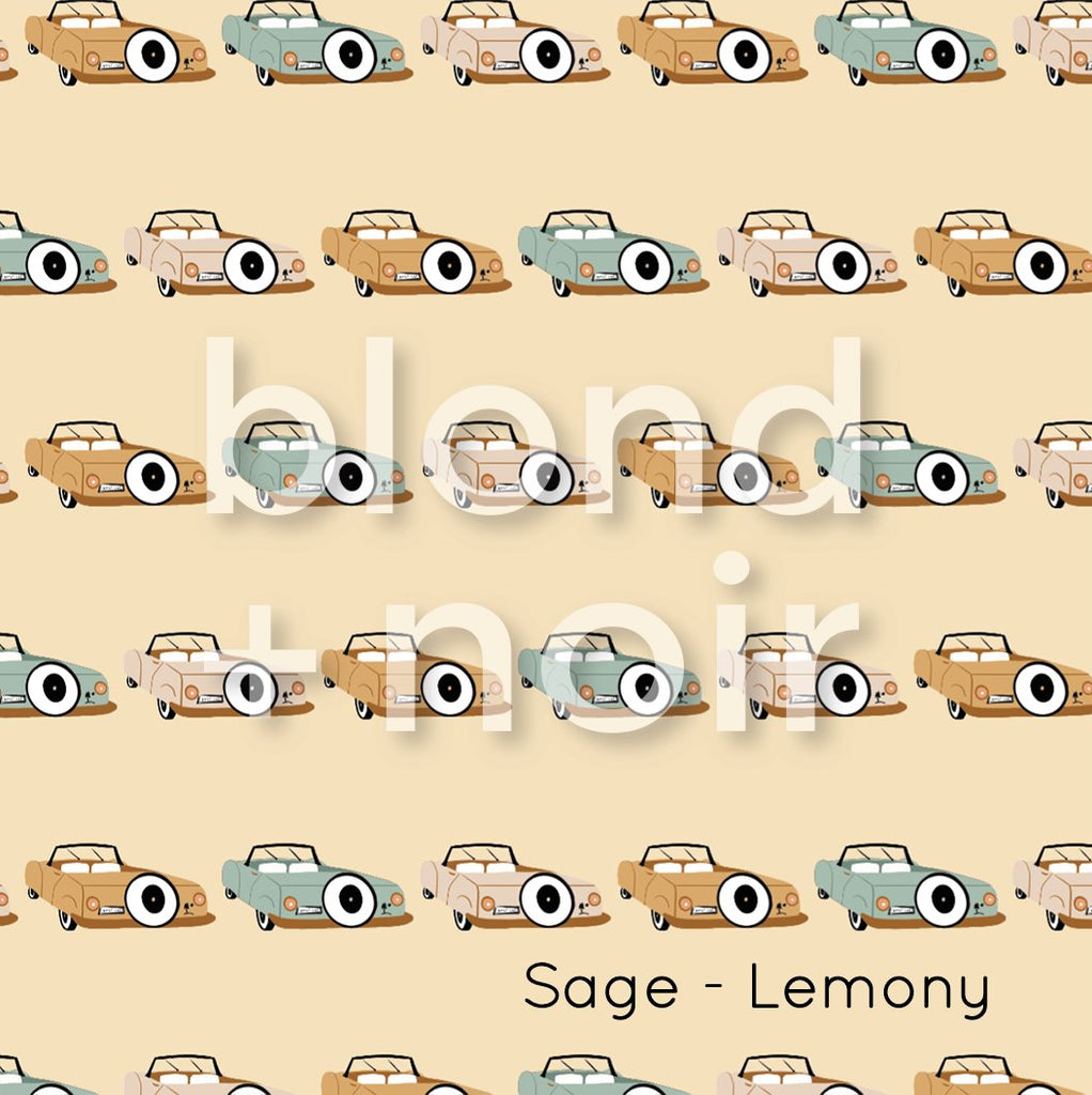 Retro Cars - Sage, Pink or Teal | Full & Half Wall Wallpaper Wallpaper Blond + Noir 