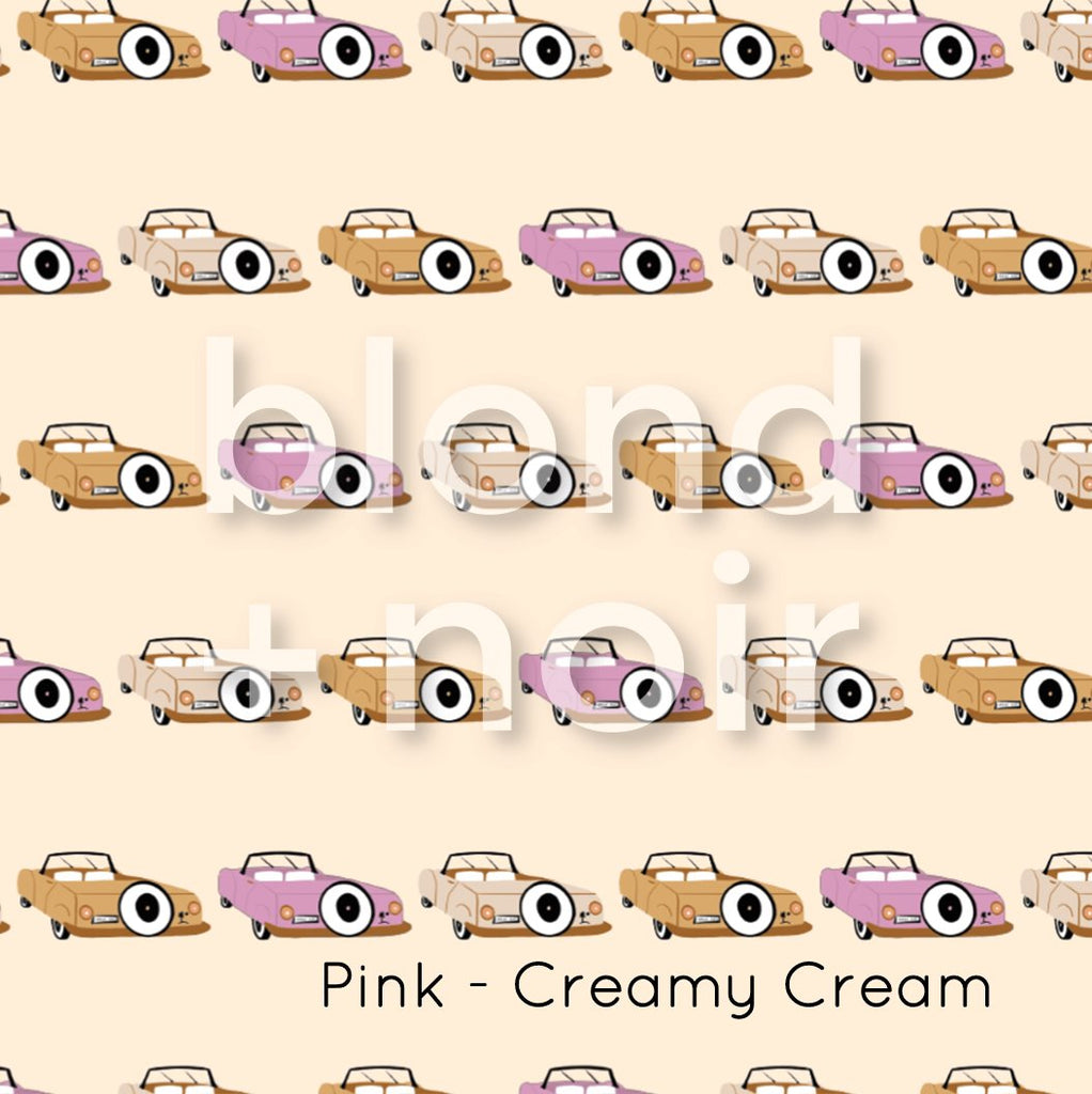 Retro Cars - Sage, Pink or Teal | Full & Half Wall Wallpaper Wallpaper Blond + Noir 
