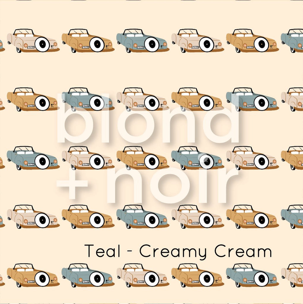 Retro Cars - Sage, Pink or Teal | Full & Half Wall Wallpaper Wallpaper Blond + Noir 