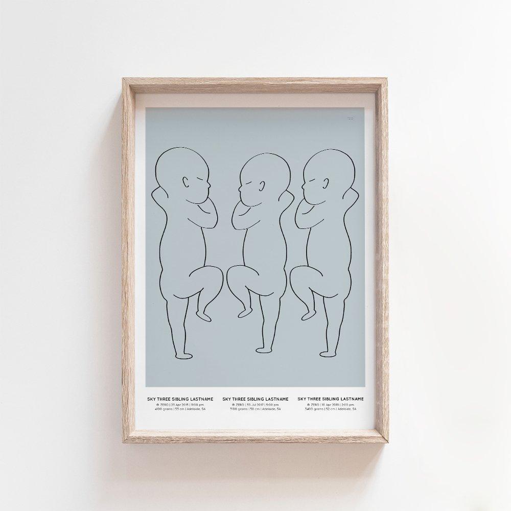Sibling Birth Print | 2 to 5 Siblings Birth Print Blond + Noir 