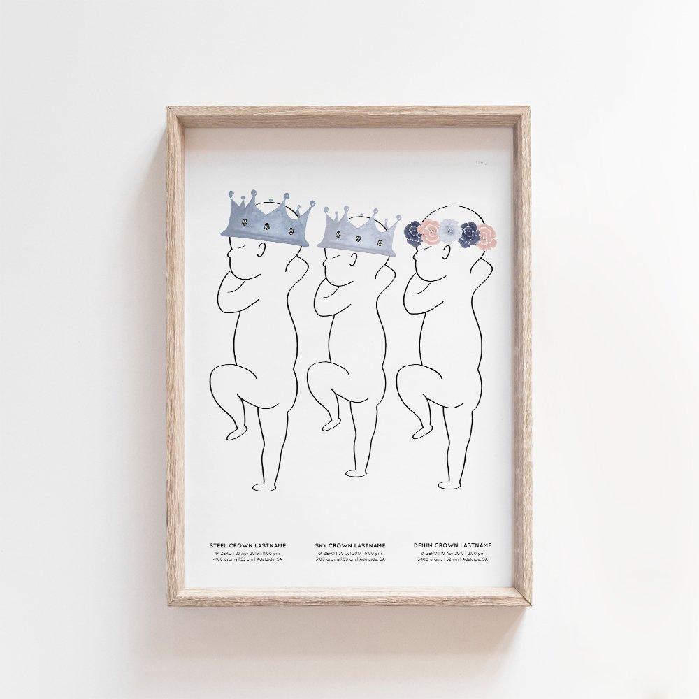 Sibling Birth Print | 2 to 5 Siblings Birth Print Blond + Noir 