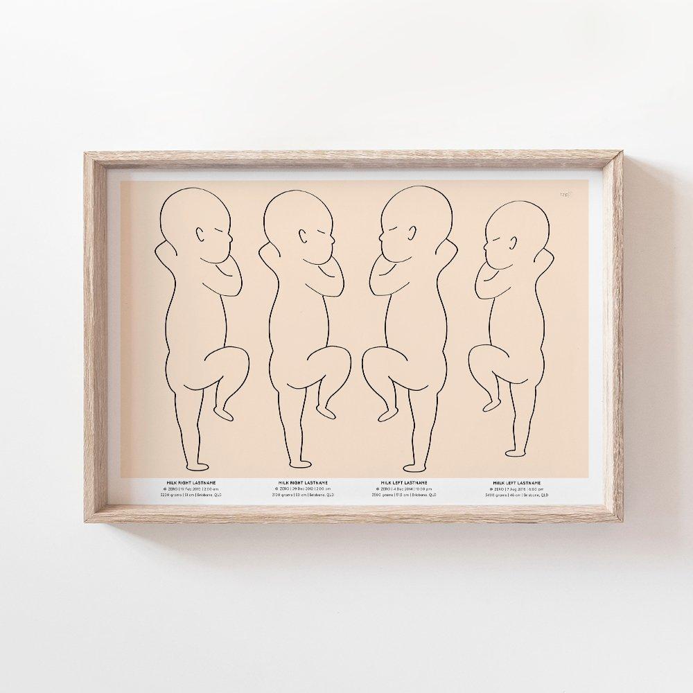 Sibling Birth Print | 2 to 5 Siblings Birth Print Blond + Noir 