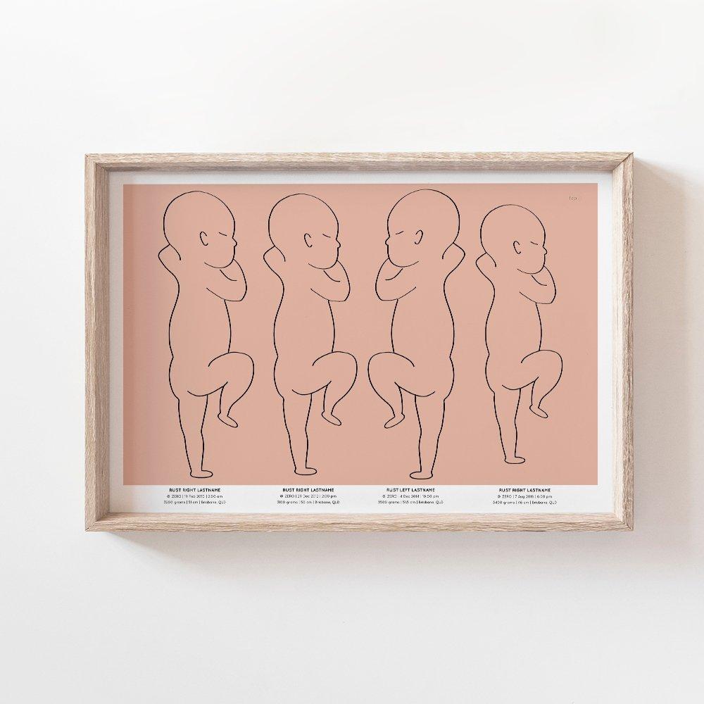 Sibling Birth Print | 2 to 5 Siblings Birth Print Blond + Noir 