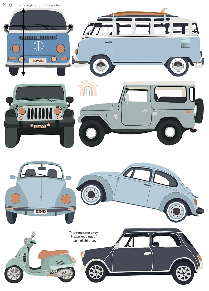 Vintage Cars | Removable Fabric Wall Decals Wall Decals My Hidden Forest 